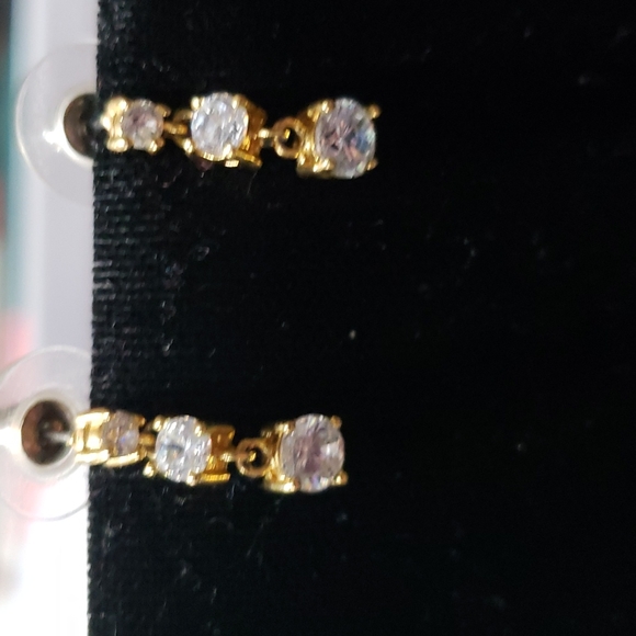 Gold Tone and CZ Stones Earrings and Pendant Set - Picture 2 of 3